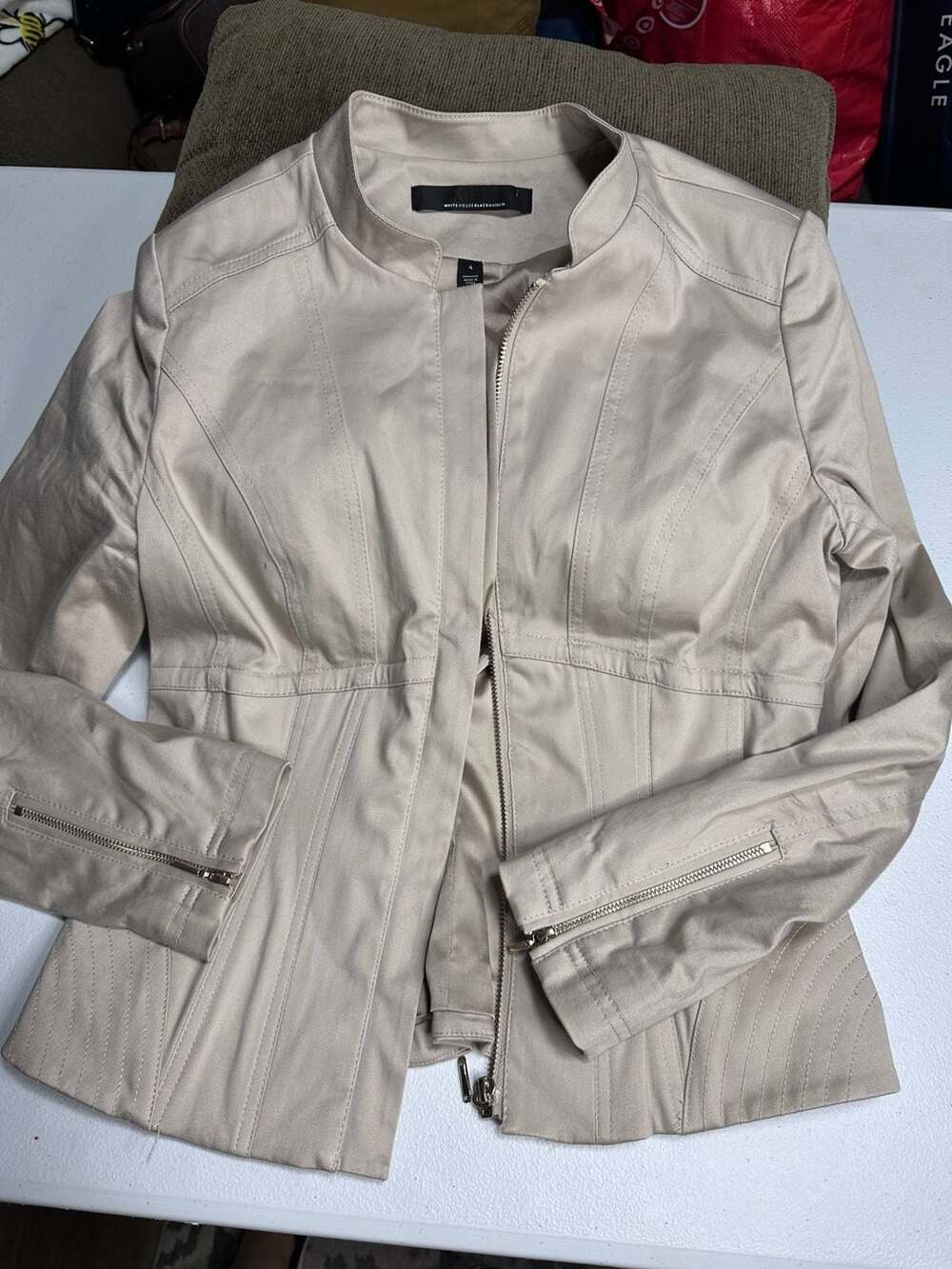 White House Black Market Jacket Size 4 Beige Faux Leather Moto